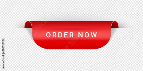 Order Now Vector Sticker, Tag, Banner, Label, Sign Or Ribbon Realistic Red Origami Style Vector Paper Ribbon For Web Banner Or Print Poster. Eps 10