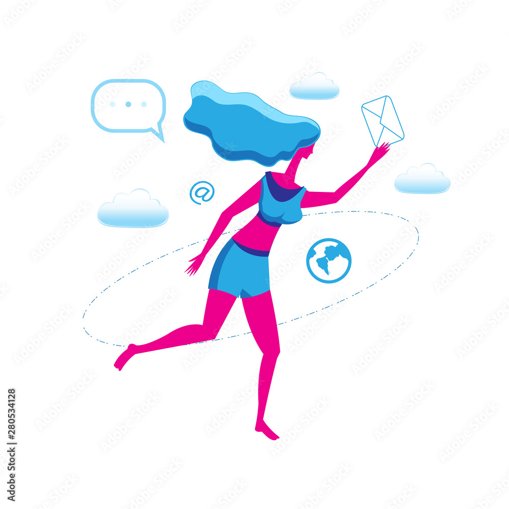 Running girl with letter icon illustration isolated Running girl with letter icon illustration isolated