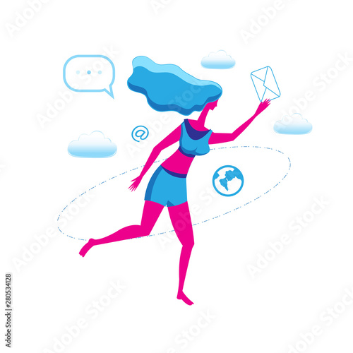 Running girl with letter icon illustration isolated