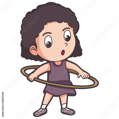 funny children little girl playing hula hoop