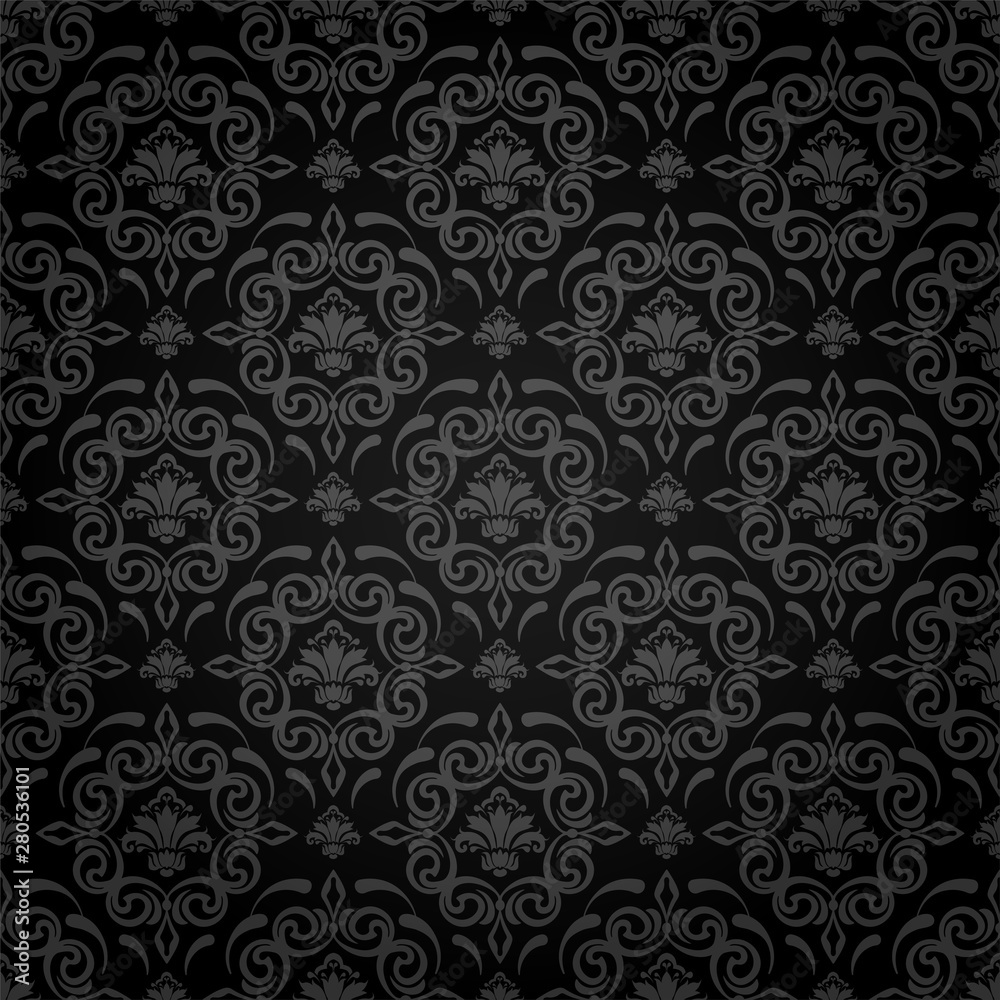 Dark black background pattern, damask wallpaper