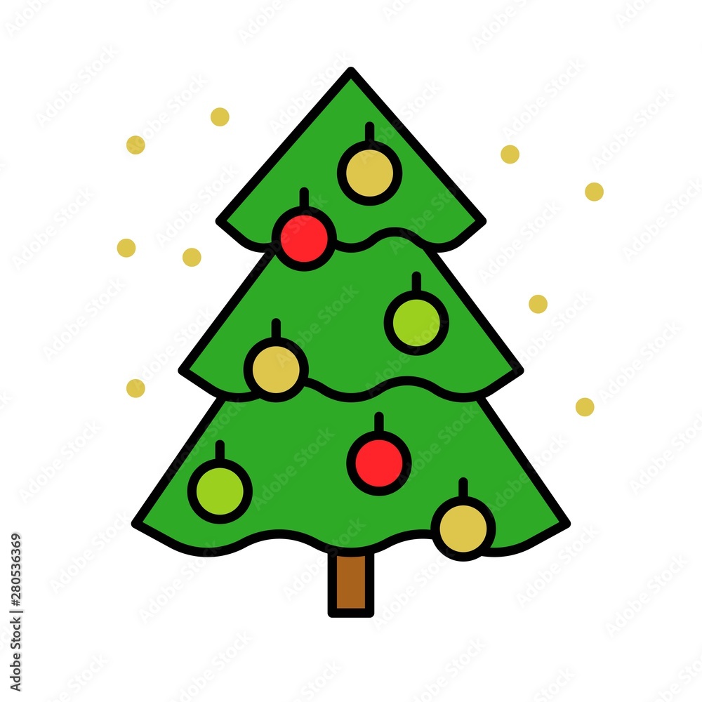 decorative tree with stars balls Christmas filled editable outline icon. decorative tree with stars balls Christmas filled editable outline icon.