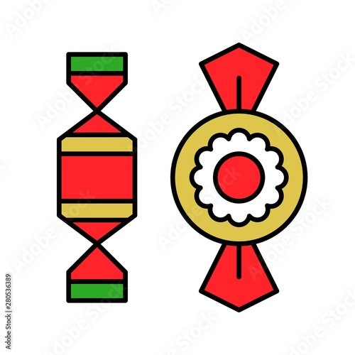 sweet candy toffee dessert Christmas filled editable outline icon.