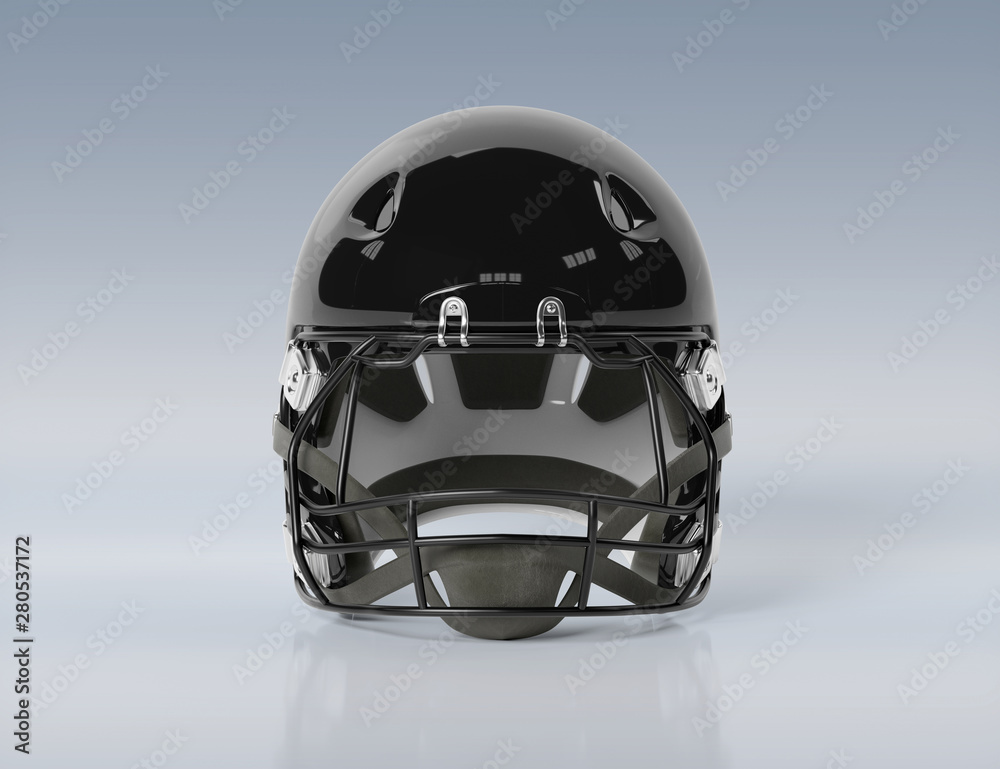 Fototapeta premium Black American football helmet isolated on grey mockup 3D rendering