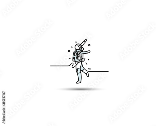 Astronaut falling down in a space - Flat Line Art Design Illustration.