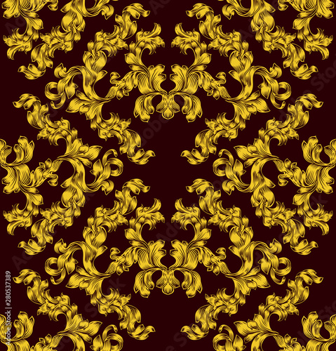 An art nouveau or Italian inspired floral motif seamlessly tiling scroll pattern tile in a vintage style