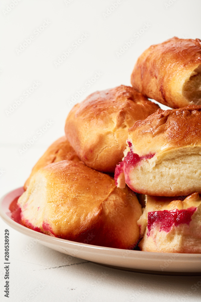 Buns with fruit. Homemade baking. Homemade Buns on plate