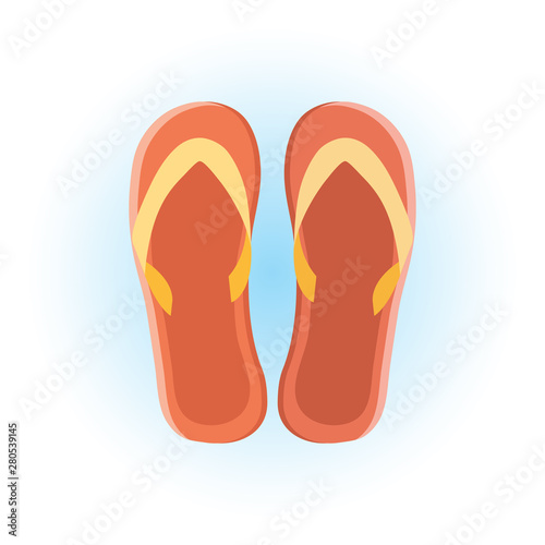 Red flip-flops for the beach made in vector. Isolated objects on white background. Flat vector. Icons for the Internet, websites, social networks.