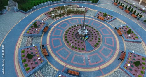 Panoramic Aerial drone view of small town photo