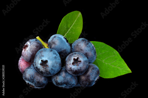 Blueberry with leaf closeup