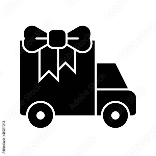 gift delivery truck service Christmas solid icon.