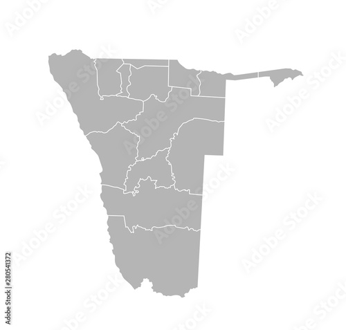 Vector isolated illustration of simplified administrative map of Namibia. Borders of the regions. Grey silhouettes. White outline photo