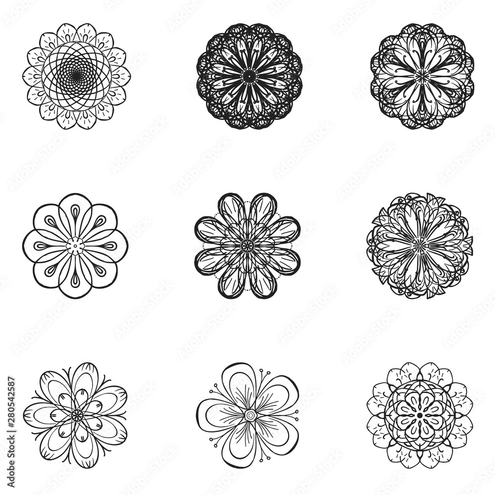 Flower vector set in sketch style. Isolated black icons on white background. Flower vector set in sketch style. Isolated black icons on white background.