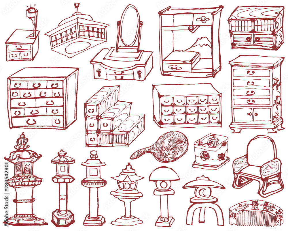 日本の家具 骨董品 昭和レトロ 手書きイラスト Stock Vector Adobe Stock