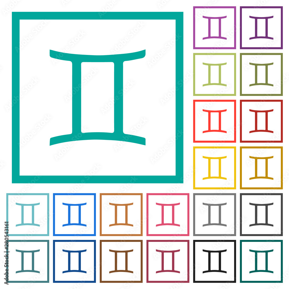 Gemini zodiac symbol flat color icons with quadrant frames Gemini zodiac symbol flat color icons with quadrant frames