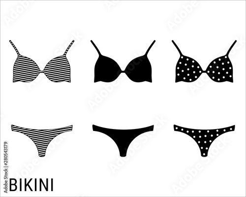 Bikini on white background. Isolated silhouette of women's swimwear. Bikini vector illustration.