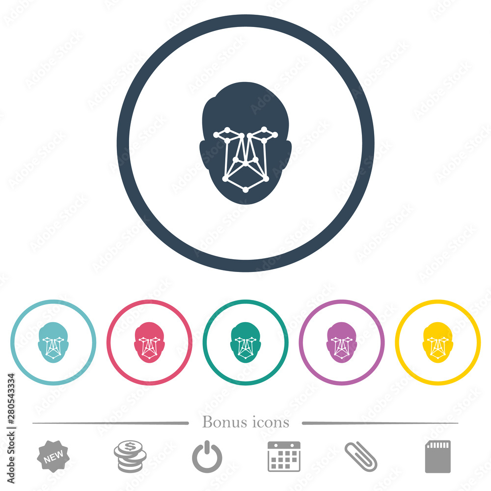 Face recognition flat color icons in round outlines Face recognition flat color icons in round outlines