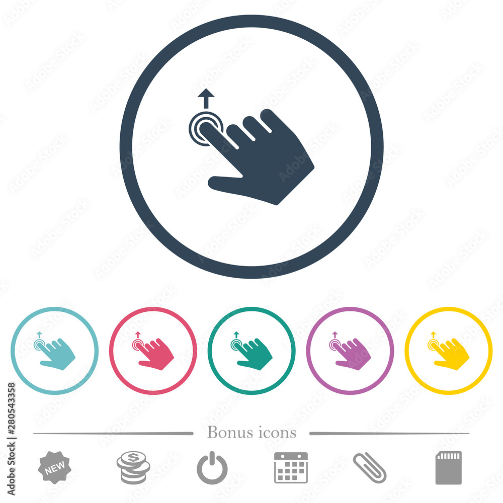 Right handed slide up gesture flat color icons in round outlines Right handed slide up gesture flat color icons in round outlines
