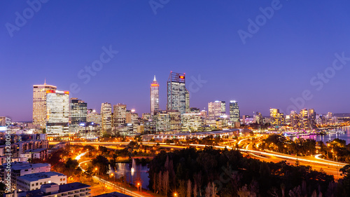 Long Exposure of Perth city skyline. Taken in golden hour with a 30 second exposure from kings park.  Vibrant colours from a lively city