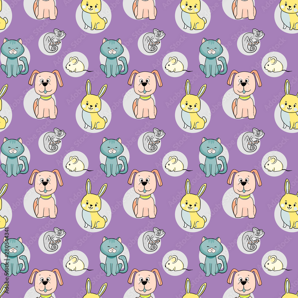 Obraz premium pattern of pets. cat dog homeleon mouse rabbit