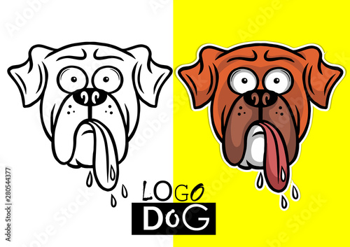 Dog logo black and white and colored with tongue and saliva