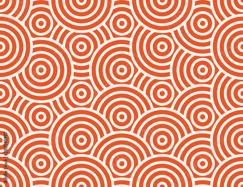 Abstract circle, line seamless pattern. Bright colorful business background, orange white color. Linear round shapes, creative geometric ornament