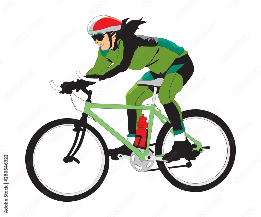 Naklejka premium Young racing bicyclist man with bike isolated on white background in flat style