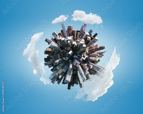 Fototapeta Naklejka Na Ścianę i Meble -  Miniature city planet on blue sky background