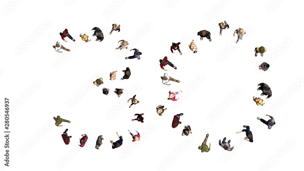 people - arranged in number 30 - top view without shadow - isolated on white background