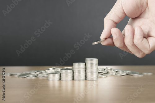 Coins stacked on each other in different positions