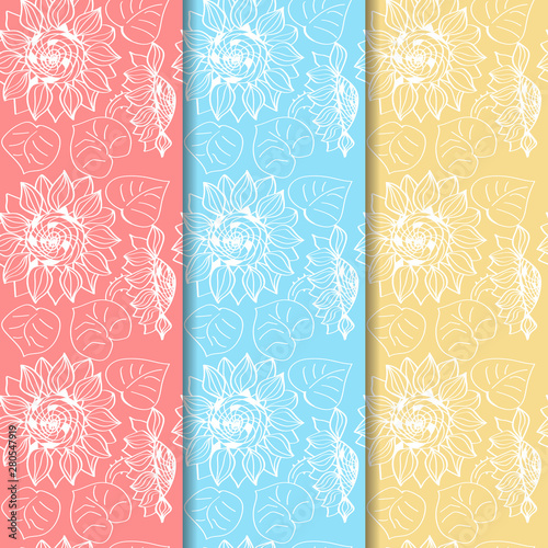 floral seamless pattern with flowers and leaves, sunflower