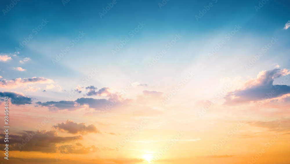 World Tourism Day concept:  Beautiful sunset sky above clouds with dramatic light