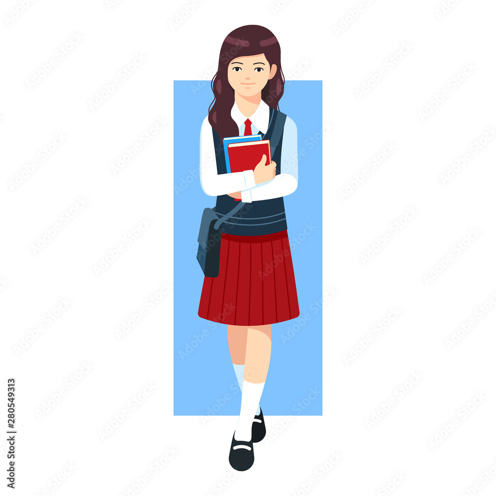 High school girl character vector illustration High school girl character vector illustration