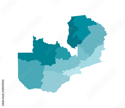 Vector isolated illustration of simplified administrative map of Zambia. Borders of the provinces (regions). Colorful blue khaki silhouettes photo