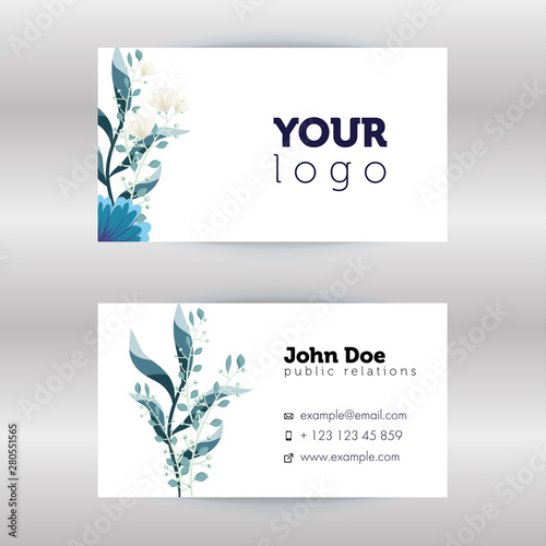 Flower horizontal business card. Modern business card template