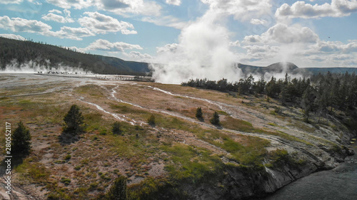 Midway Geyser Basin, Yellowstone. Beautiful aerial view of National Park main attraction