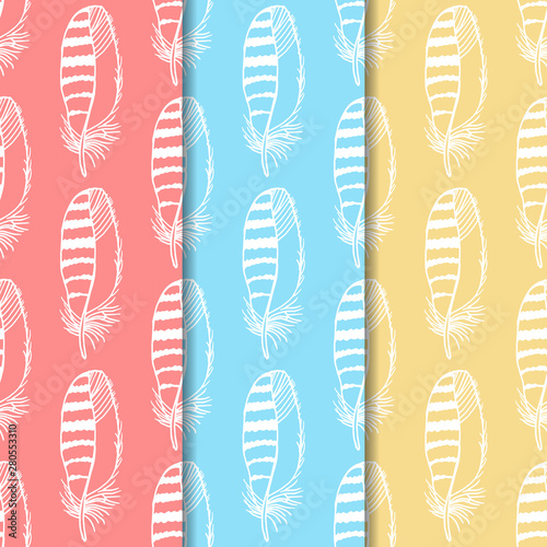 Obraz na plátně Mockingjay feather seamless pattern hand drawn sketch
