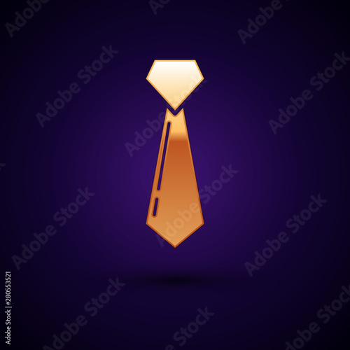 Gold Tie icon isolated on dark blue background. Necktie and neckcloth symbol. Vector Illustration