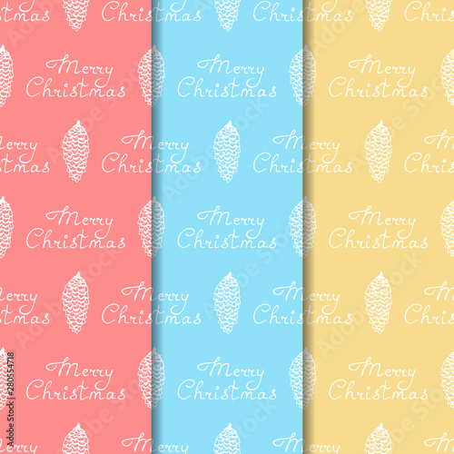 Christmas tree toys, bump pattern with handwritten lettering merry christmas