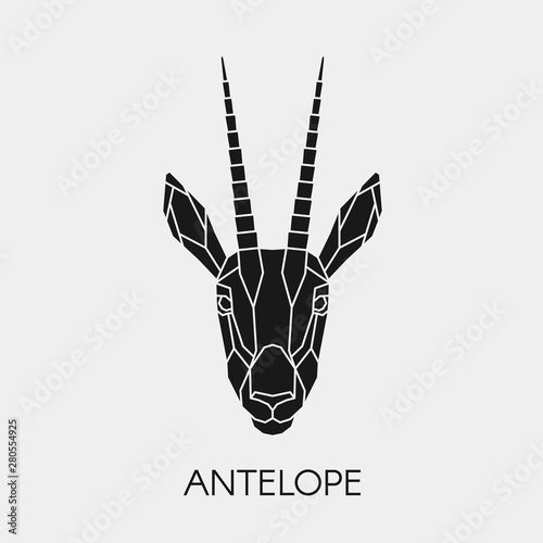 Geometric head antelope. Polygonal animal. Black silhouette. Vector illustration.	