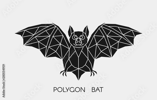 Geometric bat. Polygonal animal. Black silhouette. Vector illustration.	