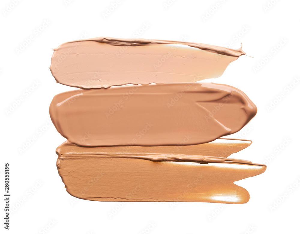 Gently beige strokes and texture of face highlighter or acrylic paint isolated on white background Gently beige strokes and texture of face highlighter or acrylic paint isolated on white background