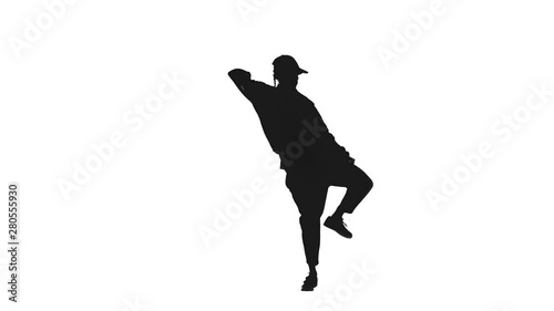 black silhouette on white background,girl dancing hip hop,street dancing in a studio,isolated