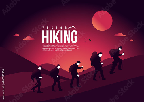 People trekking & hiking travel vector.