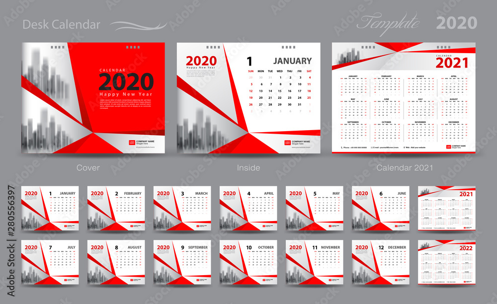 Set Desk Calendar 2020 template vector, Calendar 2021-2022, cover ...