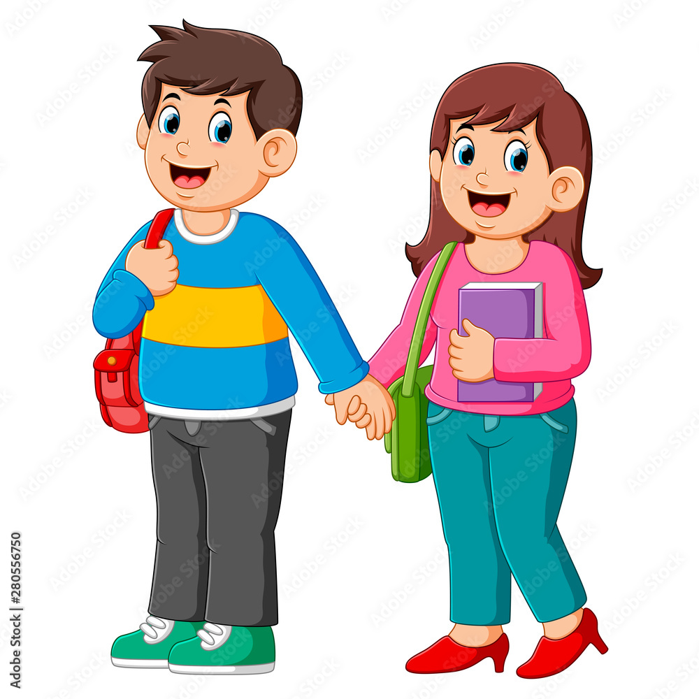 Happy boy and girl go to school Happy boy and girl go to school