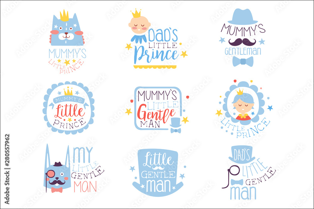 Little Prince Set Of Prints For Infant Boy Room Or Clothing Design Templates In Pink And Blue Color