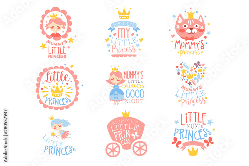 Little Princess Set Of Prints For Infant Girls Room Or Clothing Design Templates In Pink And Blue Color