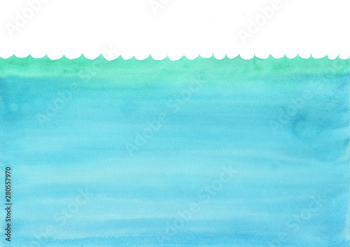 Ocean wave and under the sea watercolor hand painting for decoration on background.