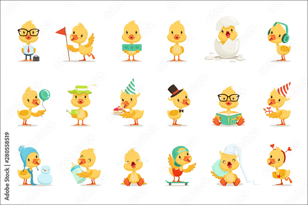 Little Yellow Duck Chick Different Emotions And Situations Set Of Cute Emoji Illustrations Little Yellow Duck Chick Different Emotions And Situations Set Of Cute Emoji Illustrations